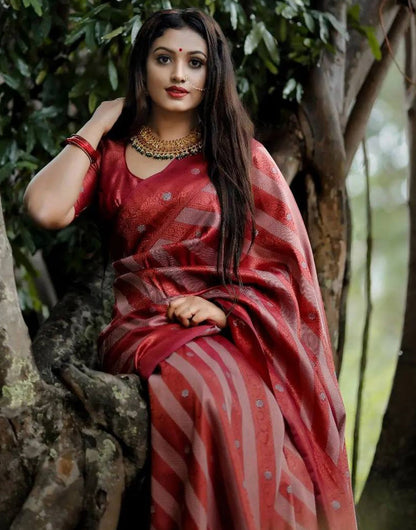 Maroon Banarasi Silk Saree With Jacquard Work