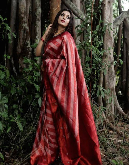 Maroon Banarasi Silk Saree With Jacquard Work