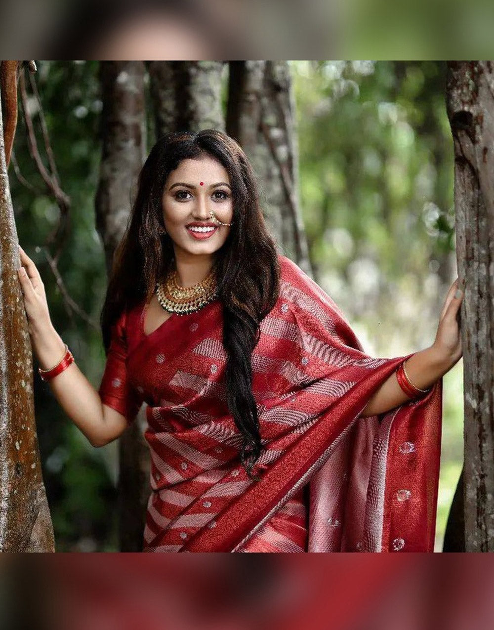 Maroon Banarasi Silk Saree With Jacquard Work