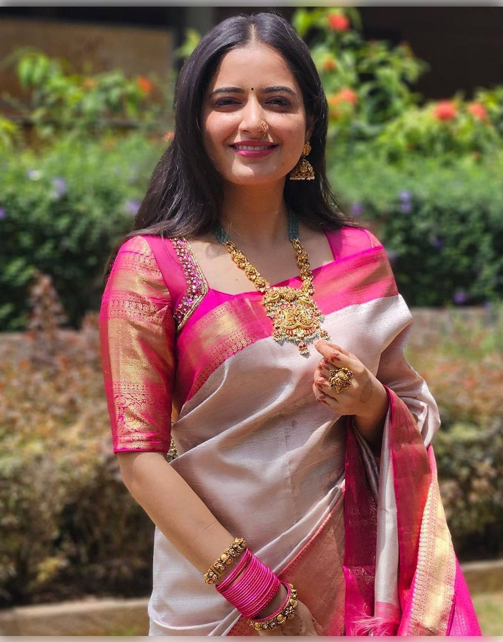 White & Pink Banarasi Soft Silk Saree With Zari Weaving Work