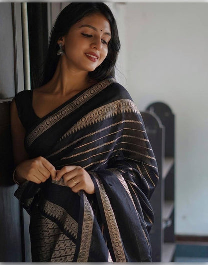 Black Banarasi Soft Silk Saree With Zari Weaving Work