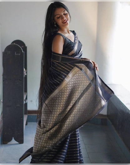 Black Banarasi Soft Silk Saree With Zari Weaving Work