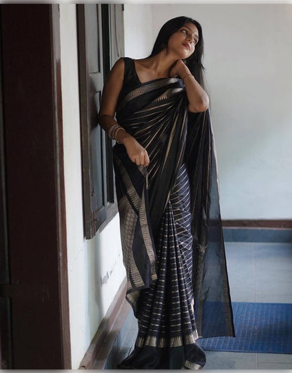 Black Banarasi Soft Silk Saree With Zari Weaving Work