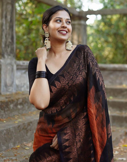 Black & Blush Banarasi Soft Silk Saree With Zari Weaving Work