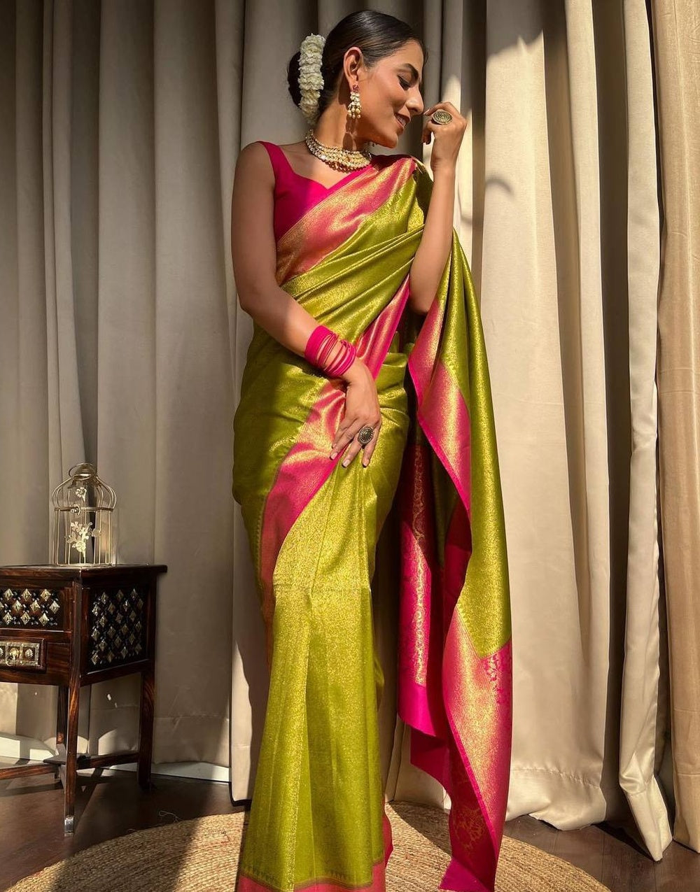 Banarasi Georgette All Over Neon Green Saree