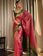 Pink & Green Border Banarasi Soft Silk Saree With Zari Weaving Work