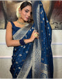 Blue Banarasi Soft Silk Saree With Zari Weaving Work