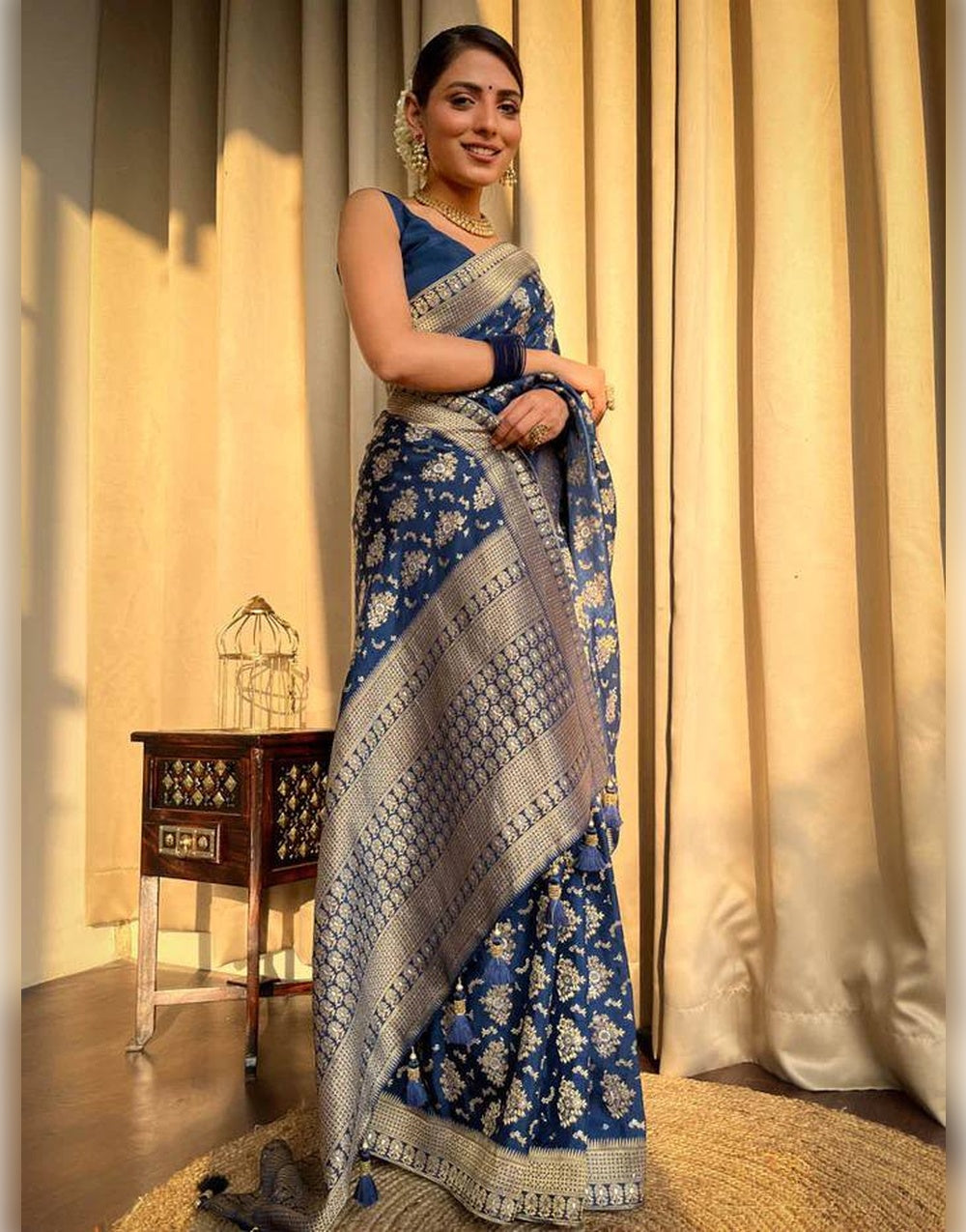 Blue Banarasi Soft Silk Saree With Zari Weaving Work