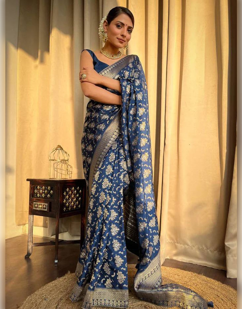 Blue Banarasi Soft Silk Saree With Zari Weaving Work