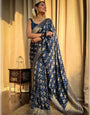 Blue Banarasi Soft Silk Saree With Zari Weaving Work