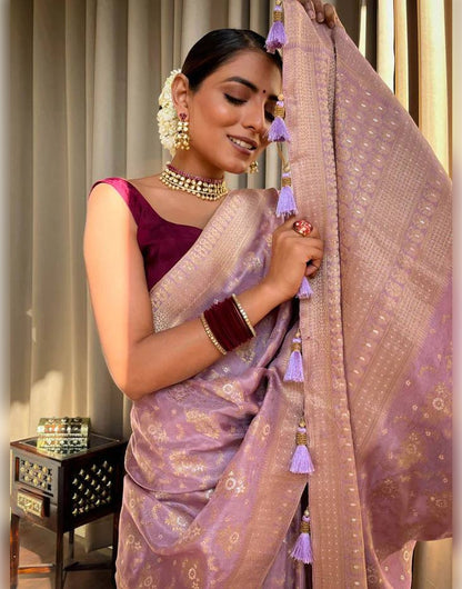 Lavender Banarasi Soft Silk Saree With Zari Weaving Work