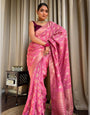 Pink Banarasi Soft Silk Saree With Zari Weaving Work