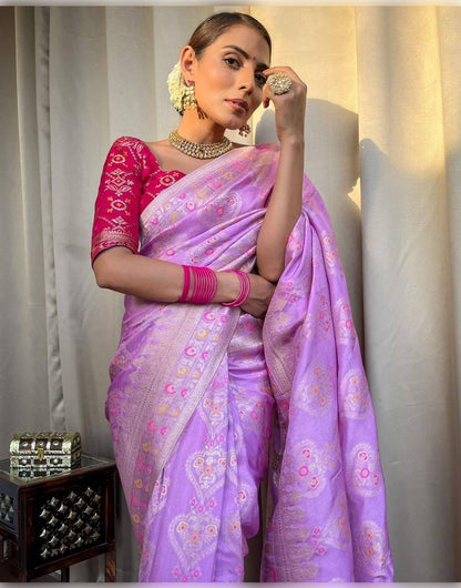 Lavender Banarasi Soft Silk Saree With Zari Weaving Work