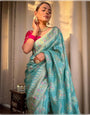 Sky Blue Banarasi Soft Silk Saree With Zari Weaving Work