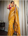 Yellow Banarasi Soft Silk Saree With Zari Weaving Work