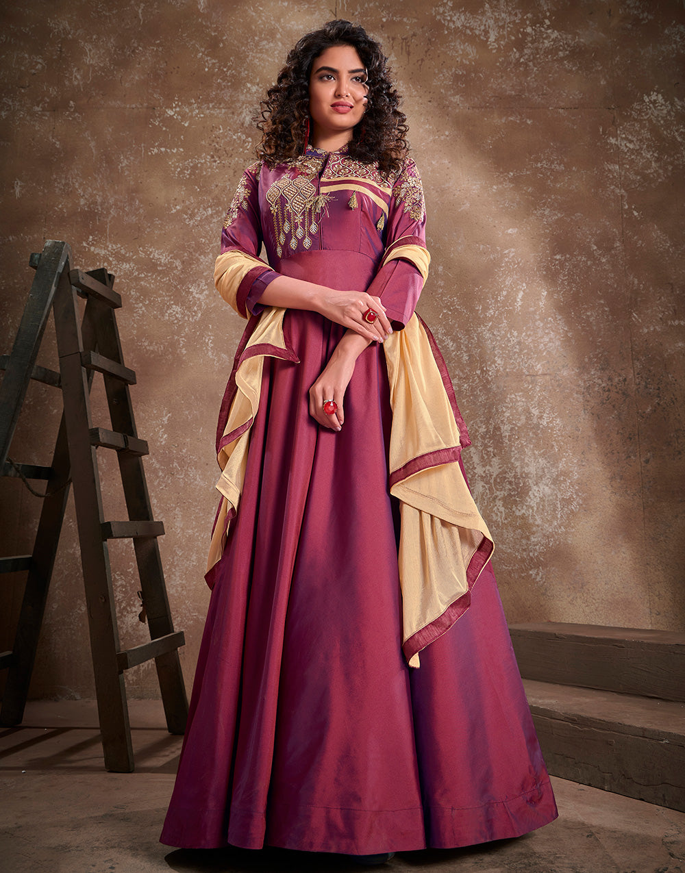 Mauve Pink Triva Silk Heavy Embroidery Gown