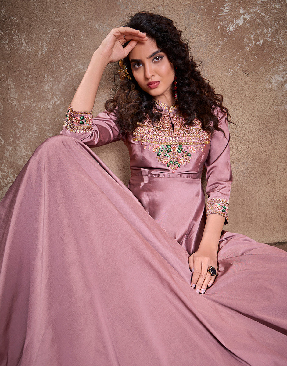 Puce Pink Triva Silk Heavy Embroidery Gown – Sareewave