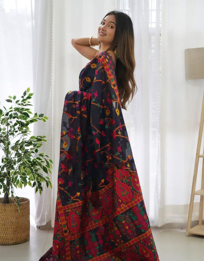 Black Banarasi Silk Saree With Kashmiri Weaving Work