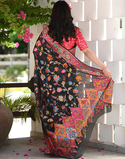 Black Kashmiri Weaving Silk Saree With Blouse