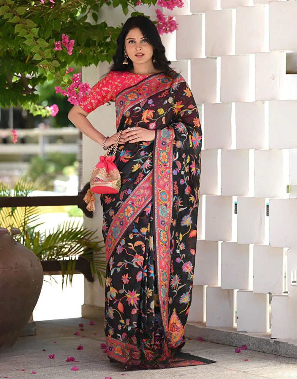 Black Kashmiri Weaving Silk Saree With Blouse