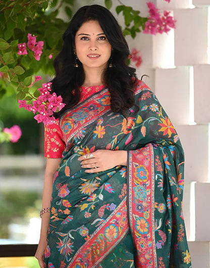 Green Kashmiri Weaving Silk Saree