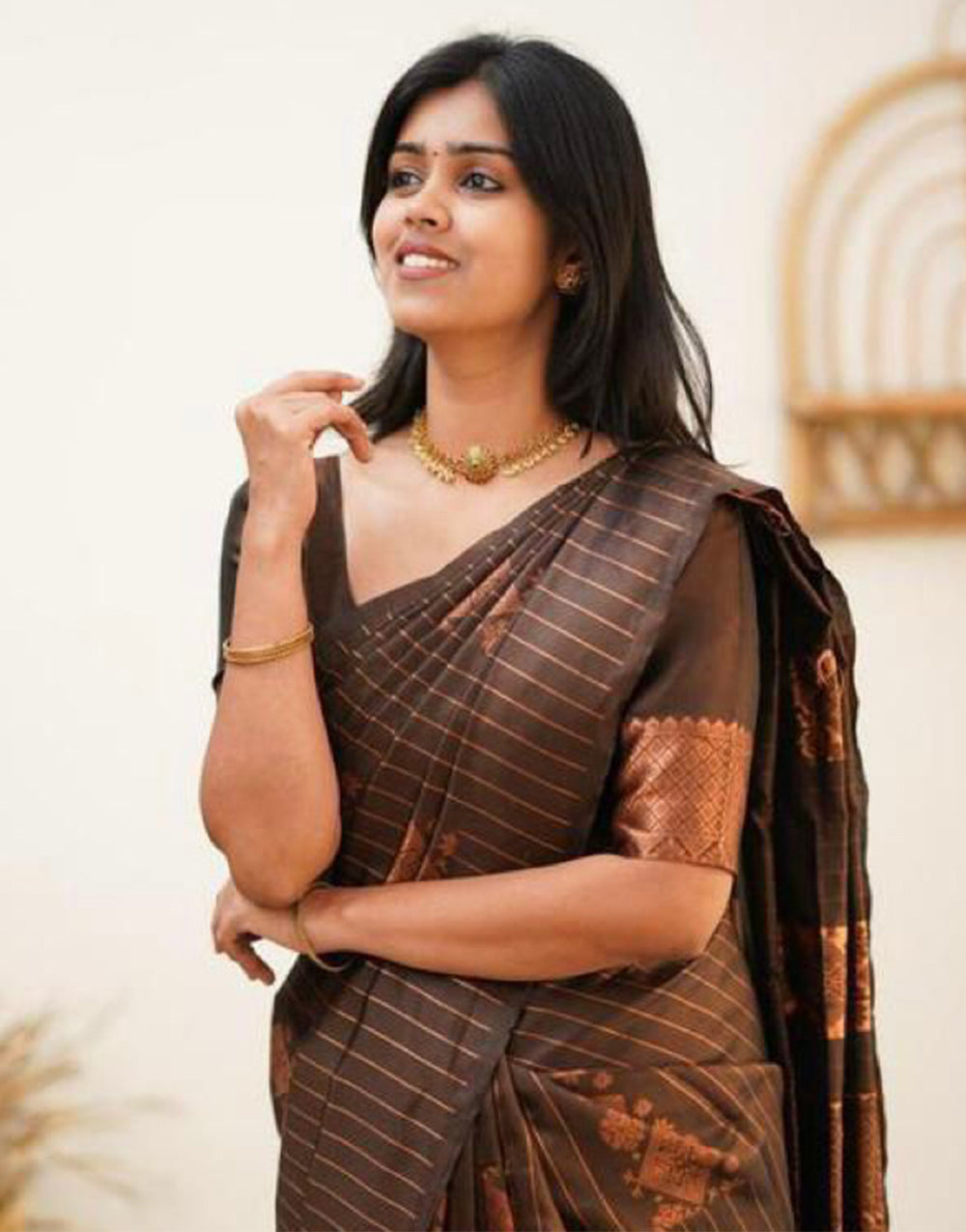 Coffee Brown Soft Silk Saree With Weaving Work