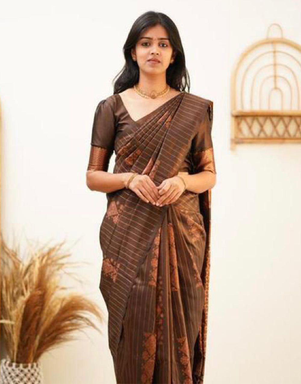 Coffee Brown Soft Silk Saree With Weaving Work