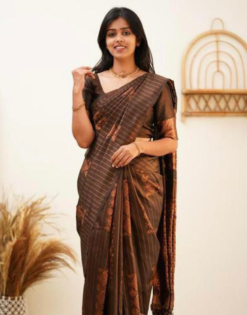 Coffy Soft Silk Saree With Weaving Work