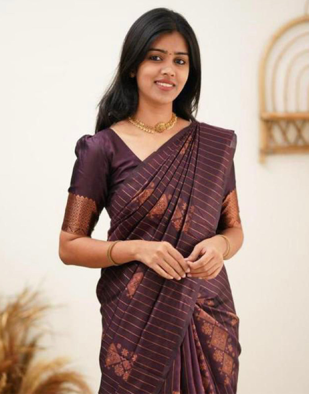 Wine Soft Silk Saree With Weaving Work