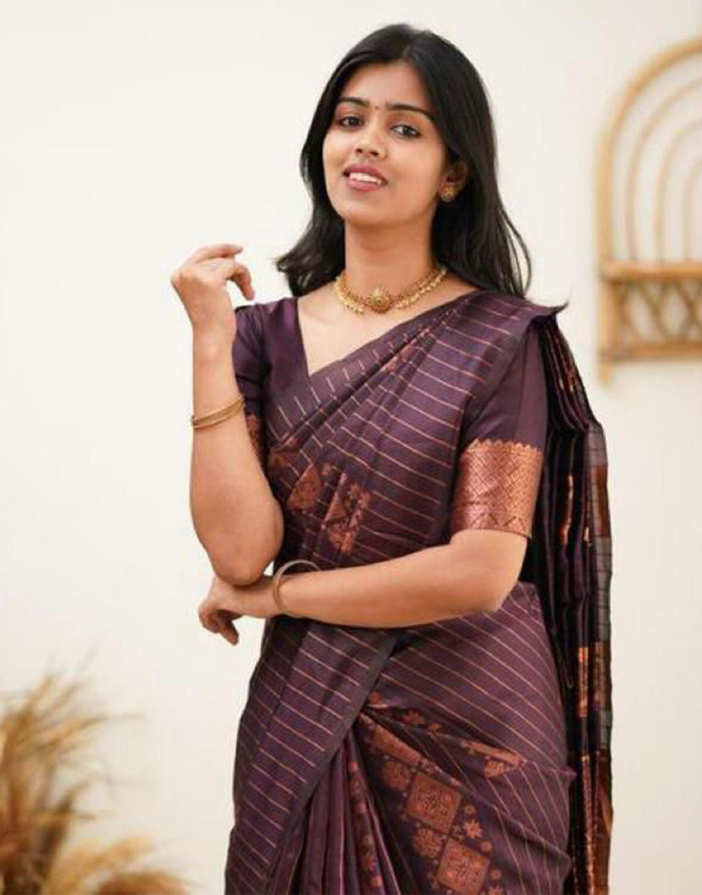 Wine Soft Silk Saree With Weaving Work