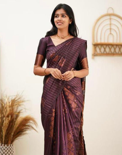 Wine Soft Silk Saree With Weaving Work