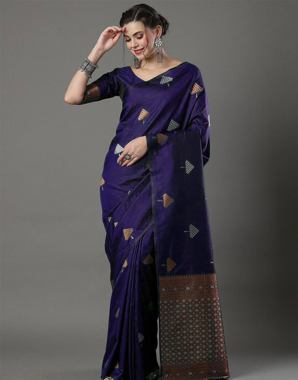 Purple Banarasi Silk Saree With Weaving Work