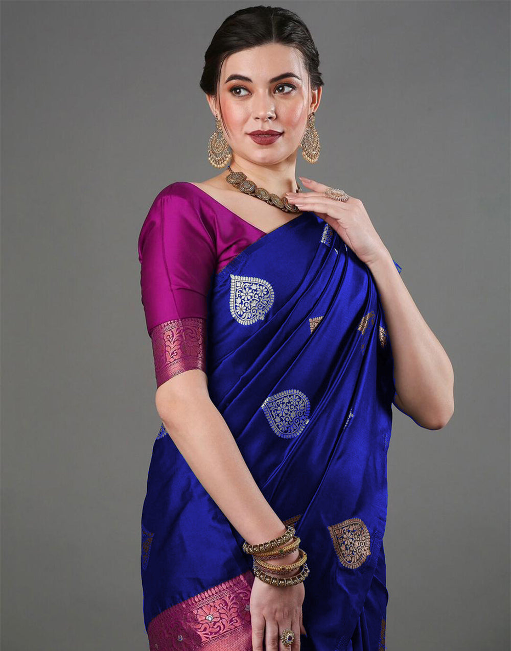 Blue Banarasi Soft Silk Saree With Weaving Work
