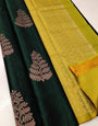 Dark Green Banarasi Silk Saree With Weaving Work