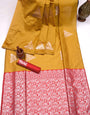 Mustard Yellow Banarasi Silk Saree With Zari Weaving Work