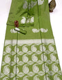 Green Banarasi Silk Saree With Weaving Work