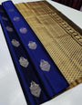 Navy Blue Banarasi Soft Silk Saree With Weaving Work