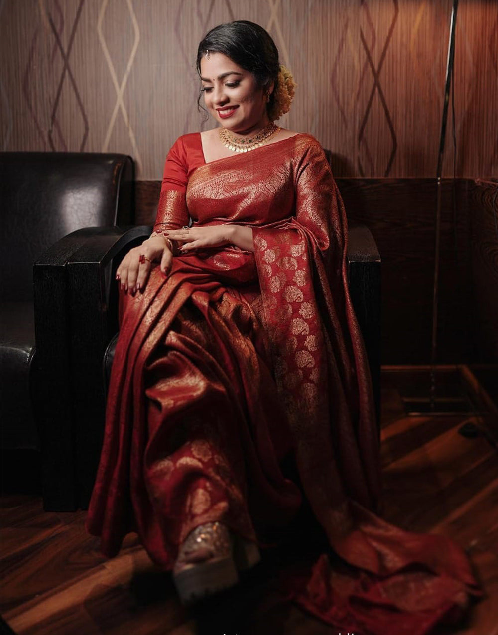 Candy Red Banarasi Silk With Zari Weaving Saree