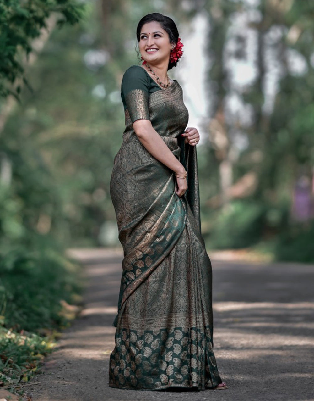 Dark Green Banarasi Silk With Zari Weaving Saree