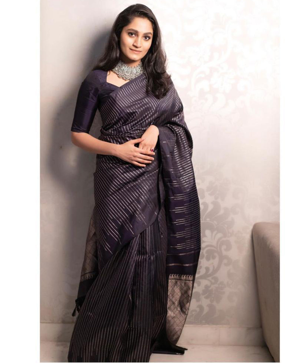 Black Kanjivaram Silk With Zari Weaving Work