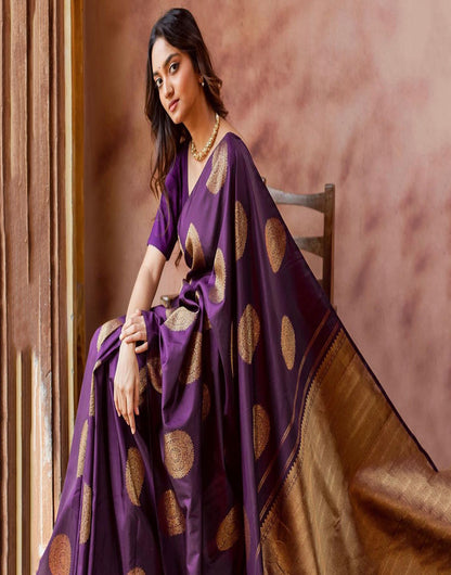 Purple Banarasi Silk Saree With Zari Weaving Work