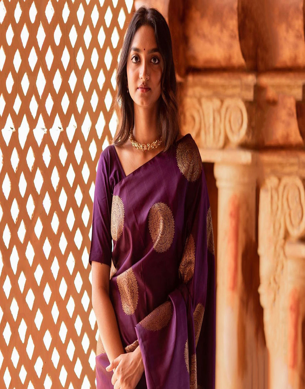 Purple Banarasi Silk Saree With Zari Weaving Work