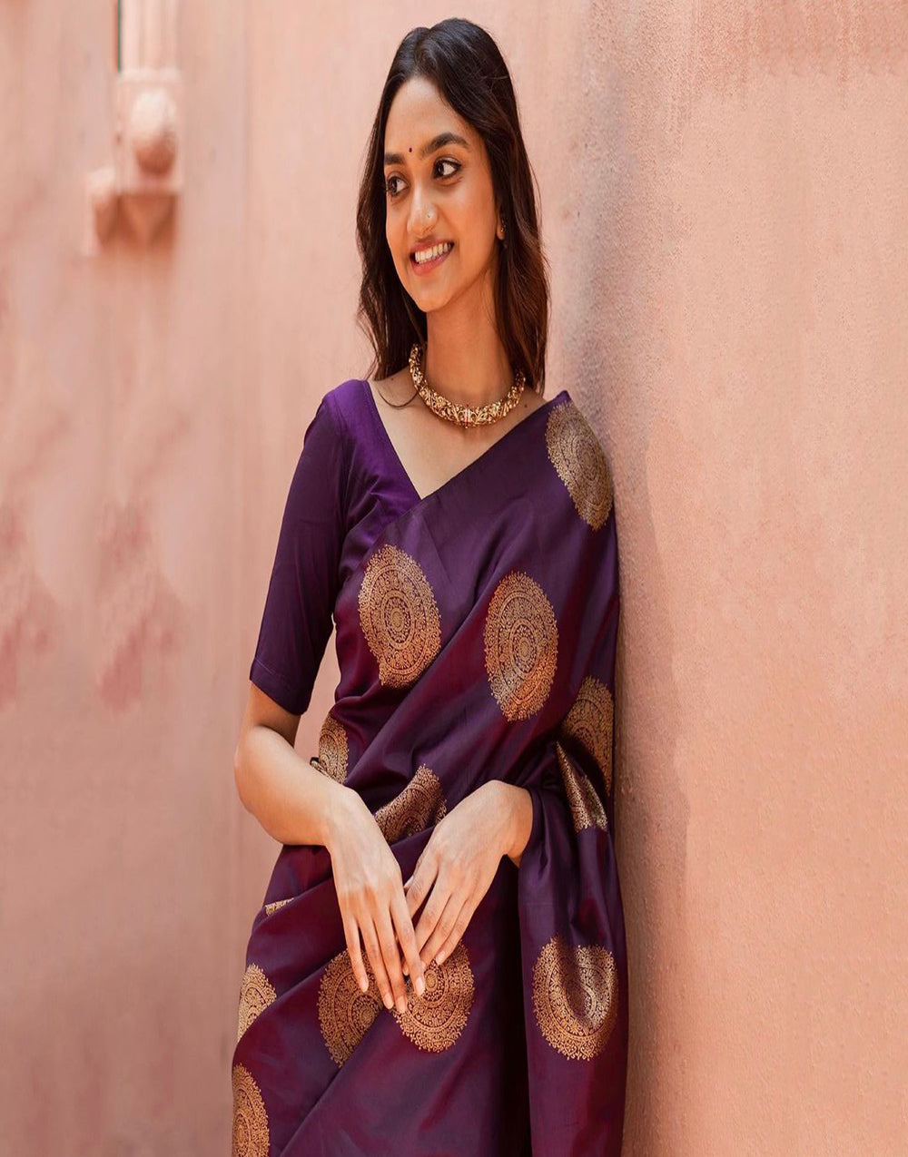 Purple Banarasi Silk Saree With Zari Weaving Work