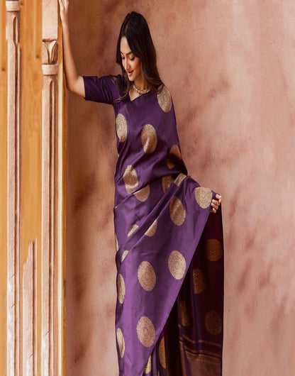 Purple Banarasi Silk Saree With Zari Weaving Work