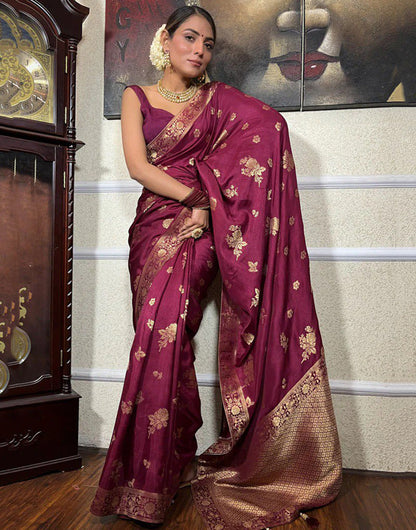 Boysenberry Purple Banarasi Silk Saree With Zari Weaving Work