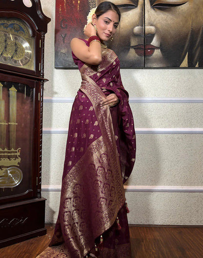 Boysenberry Purple Designer Banarasi Silk Saree With Zari Weaving Work