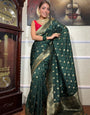 Dark Green Designer Banarasi Silk Saree With Zari Weaving Work