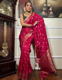 Rani Pink Designer Banarasi Silk Saree With Zari Weaving Work