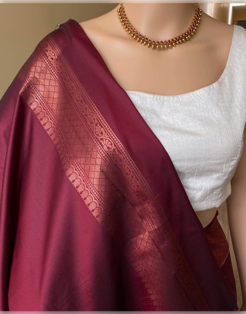 Maroon Banarasi Soft Silk Saree With  Weaving Work