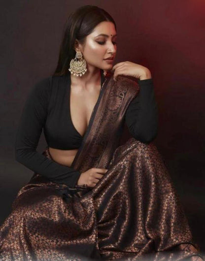 Black Soft Banarasi Silk Saree With Zari Weaving Work
